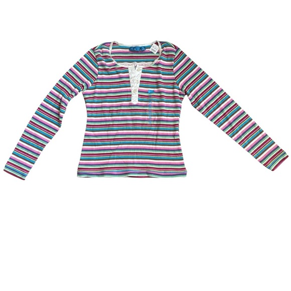 The Children’s Place Striped Long Sleeve Top Multicolored Henley Lace XL 14 NWT - Picture 1 of 3
